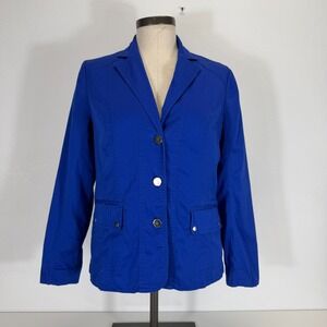 Laura Ashley Preppy Office Chic Cobalt Blue Poplin Jacket‎ Fitted Blazer Size PM